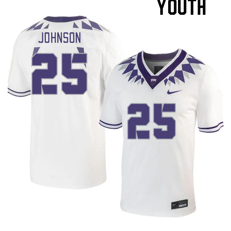 Youth #25 Jamel Johnson TCU Horned Frogs 2023 College Footbal Jerseys Stitched-White - Click Image to Close